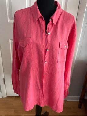 Chico's Coral Pink Linen Button-Up Shirt